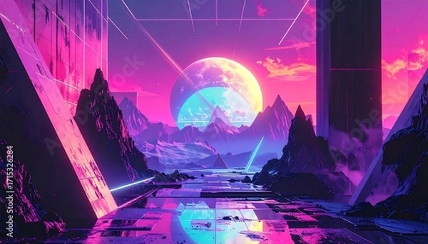 Obraz Neon Mountains of an Extraterrestrial Landscape