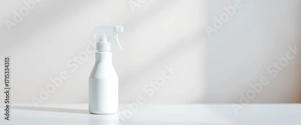 Obraz White spray bottle on clean surface, ready for use, cleaning,  kitchen cleaning