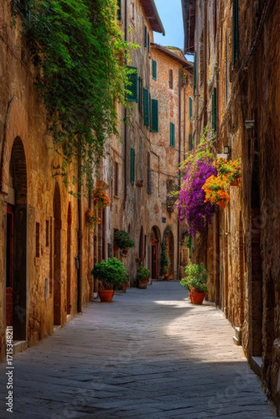 Fototapeta experience enchanting atmosphere of tuscany as you stroll through its narrow cobblestone streets