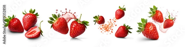 Obraz Three strawberries with splashes of juice against a transparent background