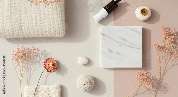 Fototapeta Serene Still Life: Minimalist Composition with Natural Elements and Soft Lighting.