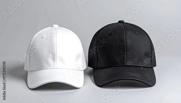 Obraz Two blank baseball caps, white and black