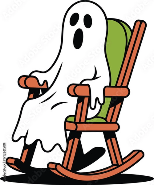 Fototapeta White ghost with surprised expression sitting in rocking chair