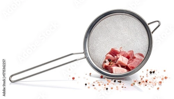 Obraz Preparing meat with a fine mesh strainer and seasonings