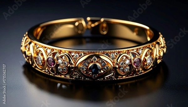 Fototapeta Luxurious Golden Bracelet Adorned with Sparkling Gemstones and Exquisite Detailing