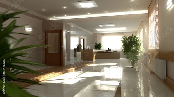 Obraz Modern corporate office lounge design sleek furniture arrangement open space bright environment professional concept