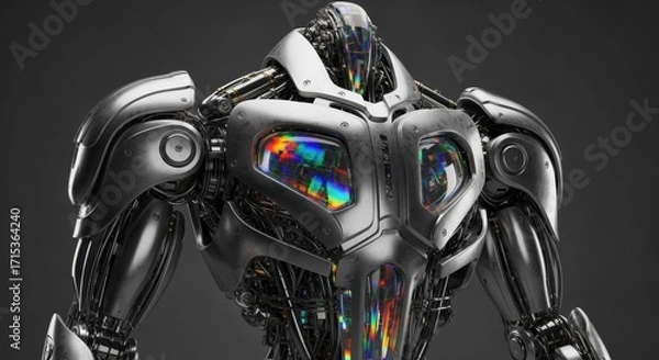 Fototapeta Powerful Titanium Cyborg with an Iridescent Core