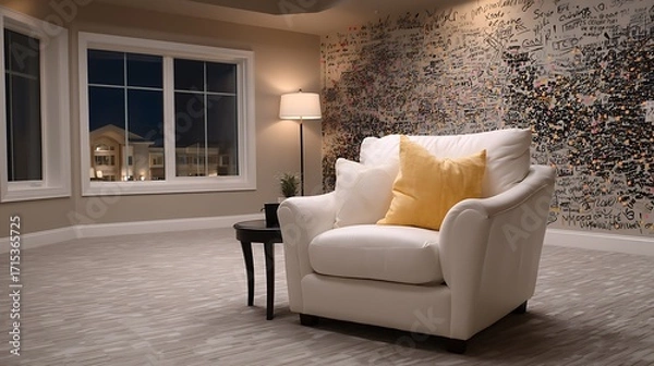 Fototapeta Creative vision boards showcase in cozy living room inspirational art wall home environment evening viewpoint