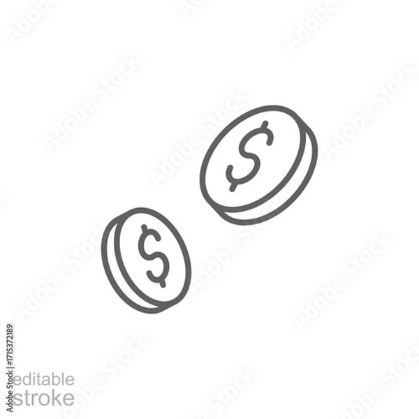 Fototapeta Coins icon. Simple outline style. Coin, money, cash, pay, investment, exchange, dollar, finance, business concept. Thin line symbol. Isolated design editable stroke.