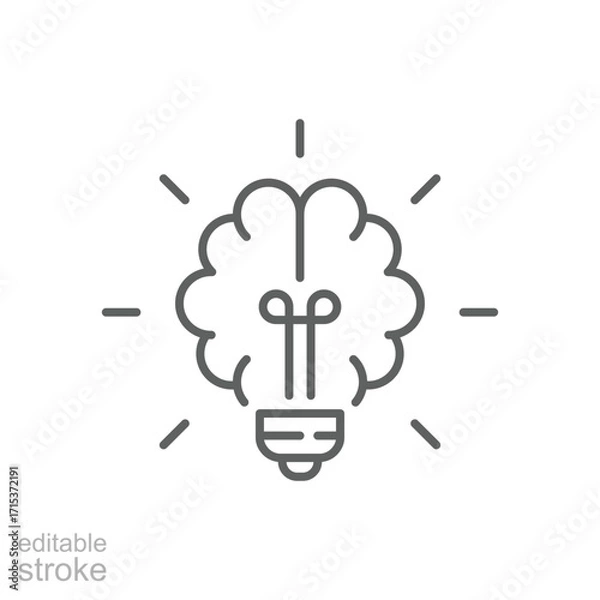 Fototapeta Brain light bulb icon. Simple outline style. Knowledge, lightbulb, think, technology, power, lamp, idea, bright, creative, innovation concept. Thin line symbol. Isolated design editable stroke.