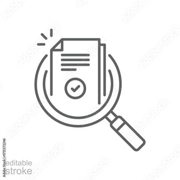 Fototapeta Review, assesment or audit icon. Simple outline style. Research, overview, report, case, data, glass, document, analysis, discovery, check concept. Thin line symbol. Isolated design editable stroke.