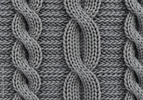 Fototapeta Gray wool texture with complex interlaced cable pattern and intricate structure