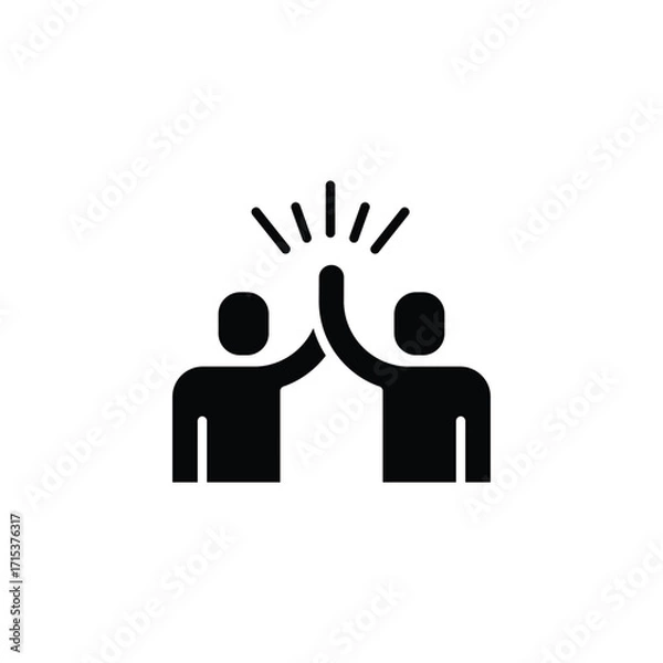 Fototapeta Two people give high five icon. Simple solid style. People together holding hands with their hands raised up, friendly greeting, teamwork concept. Silhouette, glyph symbol. Isolated design.