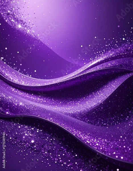 Fototapeta A dynamic abstract design showcasing flowing, purple waves adorned with shimmering glitter particles.