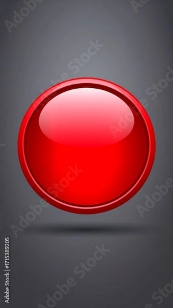 Fototapeta A glossy, red circle button stands out against a neutral gray backdrop.