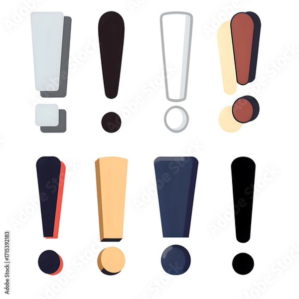Fototapeta Colorful Stylized Exclamation Marks Icon Set on Transparent Background
