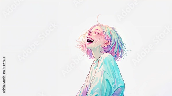 Obraz 思い切り笑う若い女性のイラスト