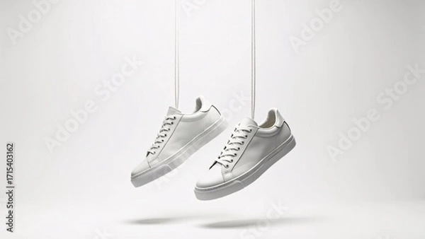 Obraz Two White Sneakers Hanging On Display