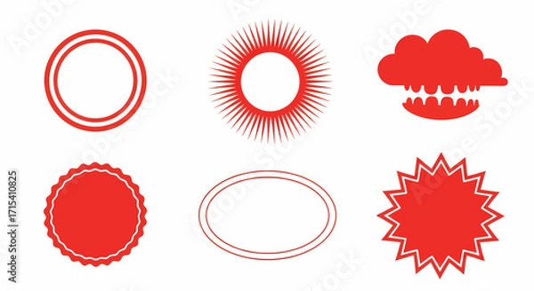 Fototapeta Collection of Six Red Geometric Frame Shapes.