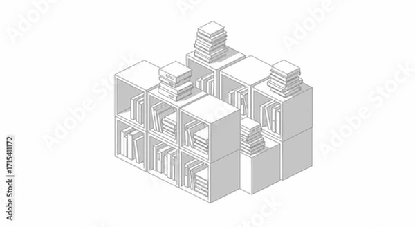 Fototapeta Cubed Bookshelf with Stacked Books.
