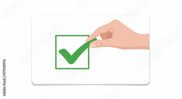 Fototapeta Hand placing a green checkmark in a box.
