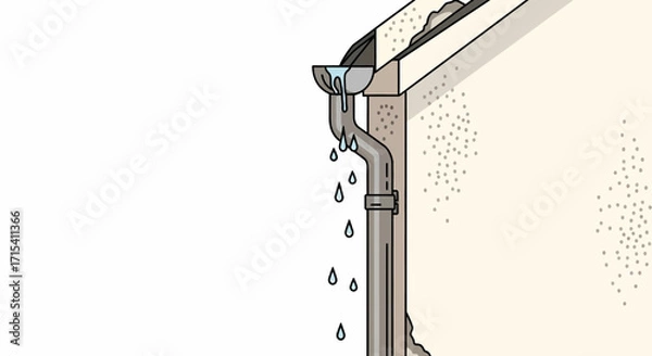 Fototapeta Rain Gutter with Water Dripping from Downspout.