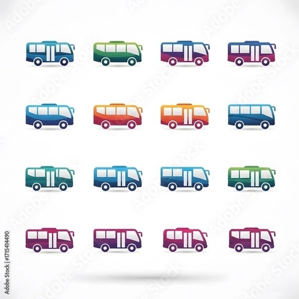 Fototapeta Collection of colorful mini buses in various colors and styles.