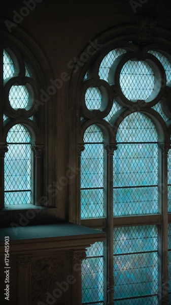 Obraz Gothic Style Windows With Blue Glass