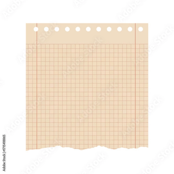 Fototapeta Torn aged paper sheet with grid lines and holes ideal for notes and records vector