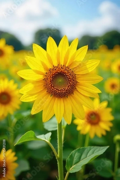 Fototapeta Sunflowers Swaying Gently in a Summer Field A Breathtaking Display of Natures Beauty, Perfect for Summer Themes and Bright Backgrounds