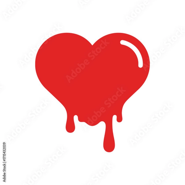 Fototapeta Red dripping heart icon on a white background symbolizing love passion and emotion.