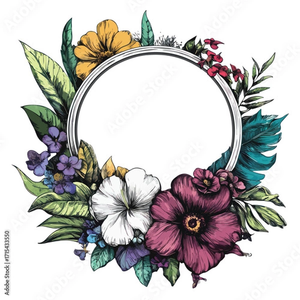 Obraz Floral Wreath Frame Vector Illustration for Wedding and Decorative Stickers Print