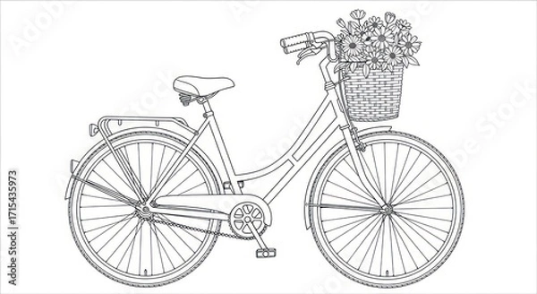 Obraz Bicycle with basket of flowers illustration