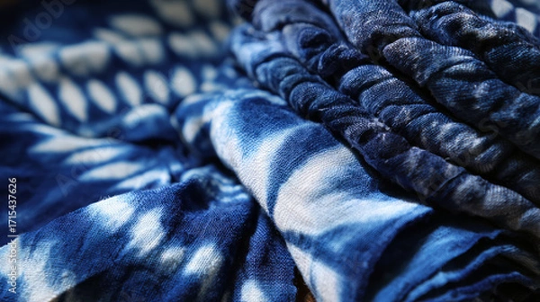 Fototapeta Textile crafting techniques indigo dyeing fabrics artisan workshop photography indoor space close-up view culture and tradition