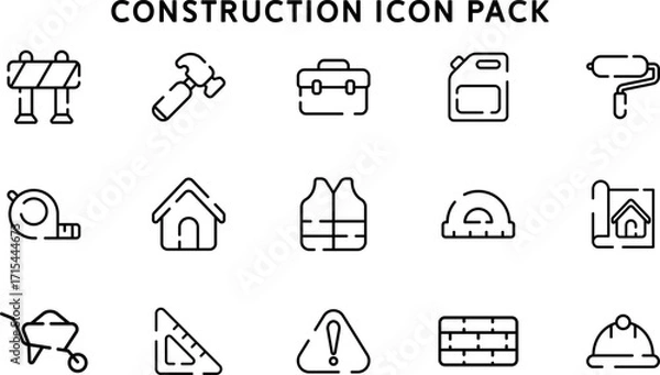 Fototapeta Construction Icon Pack: Clean Line Icons For Tools, Safety, Building, And Site Activities