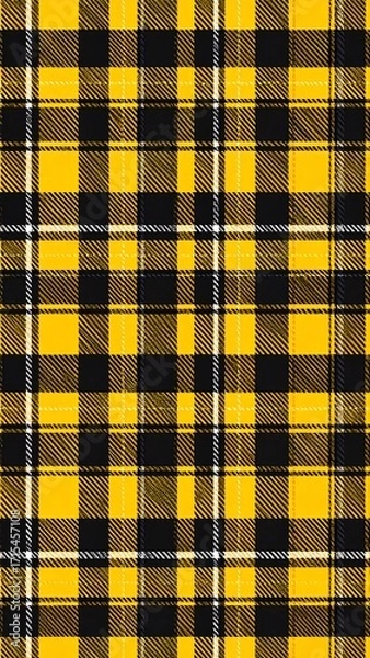 Obraz A vibrant pattern of yellow and black checkered fabric, featuring a structured, repeating design.