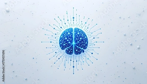 Fototapeta Artificial Intelligence Logo with Blue Lines and Dots on White Background