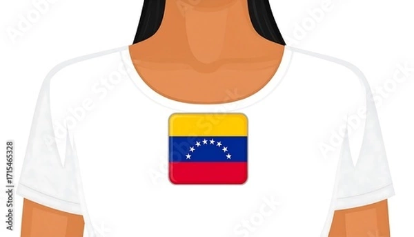 Obraz A person wearing a white t-shirt displaying a vibrant depiction of the Venezuelan flag, a national emblem.