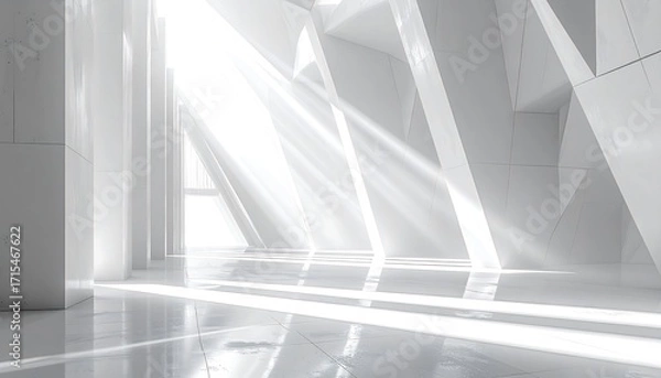 Fototapeta A bright and spacious interior design featuring a modern architectural structure, bathed in sunlight.