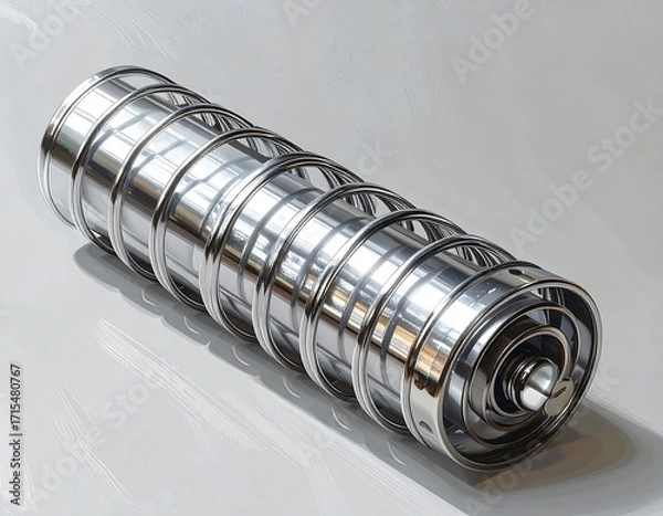 Obraz Sleek, metallic cylinder with concentric rings and a polished surface displays intricate design and reflective properties.