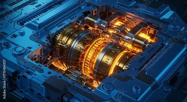 Obraz Advanced Engine with Glowing Components
