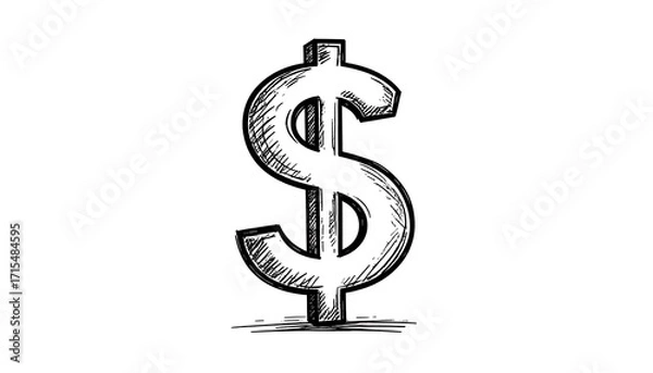 Obraz A stylized, hand-drawn dollar sign symbol stands out against a clean white background, conveying a sense of financial value with a textured, sketched appearance.