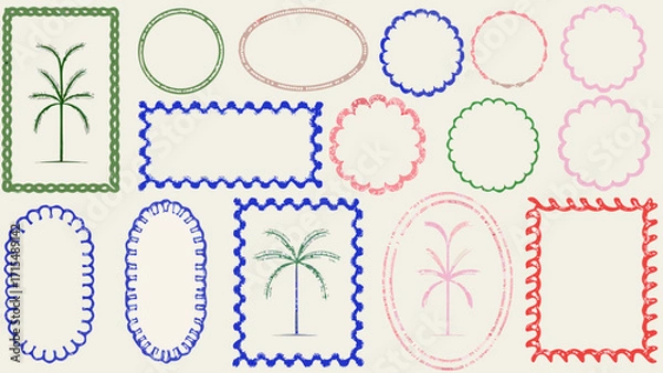 Obraz Vibrant tropical frames and palm trees offer playful, organic design elements for any project