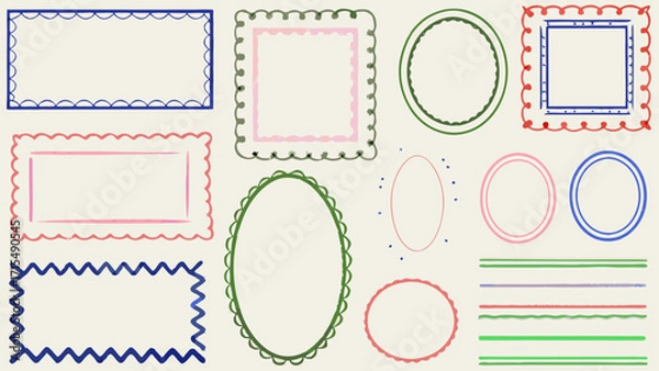 Obraz Playful doodle frames and borders add charming decorative elements to any creative project