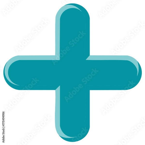 Fototapeta Vector illustration of a glossy teal plus sign icon or positive medical cross symbol
