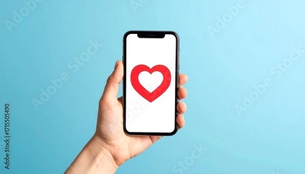 Obraz Smartphone displaying a heart icon social media like