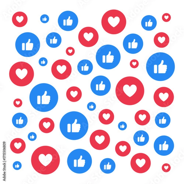 Fototapeta Like and heart colorful social media reaction bubbles. Vector illustration