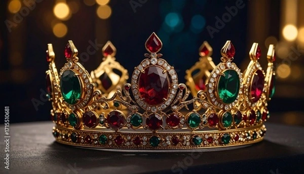 Fototapeta An Intricate and Luxurious Golden Crown Adorned with Jewels in a Regal Display