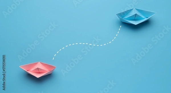 Fototapeta Business competition or partner concepts with two boat paper on blue worktable background Dreamy forest landscape with butterflies| wallpaper