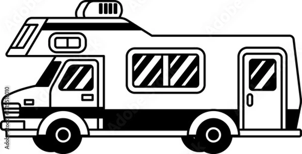 Fototapeta black and white isolate illustration of a camper van